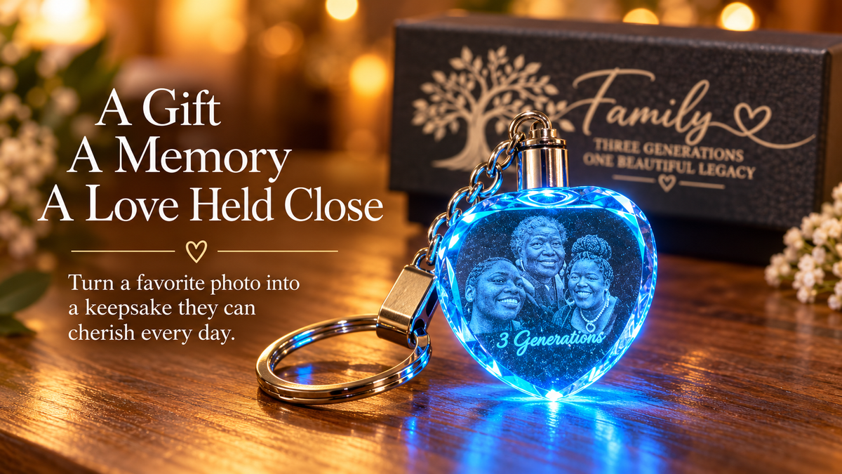 Personalized Light-Up Heart Photo Keychain