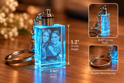 Personalized photo keychain dimensions: 1.2 inches high, 0.80 inches wide, 0.47 inches deep