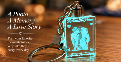 Personalized light-up rectangle photo keychain hero image